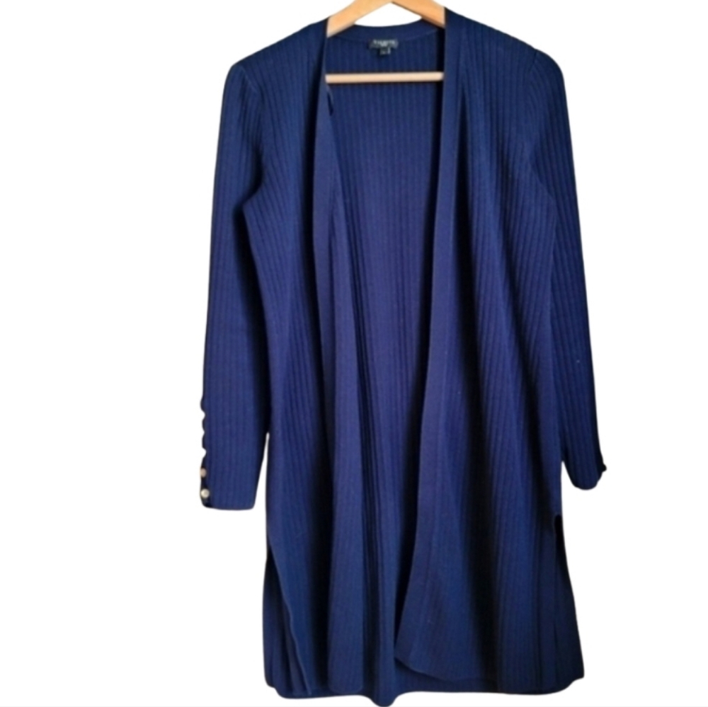 TALBOTS Navy Blue Long Knit Open Cardigan Small Petites